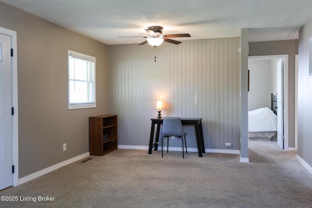 9500 Galene Dr, Louisville, KY 40299 - home office with carpet floors, ceiling fan, visible vents, and baseboards
