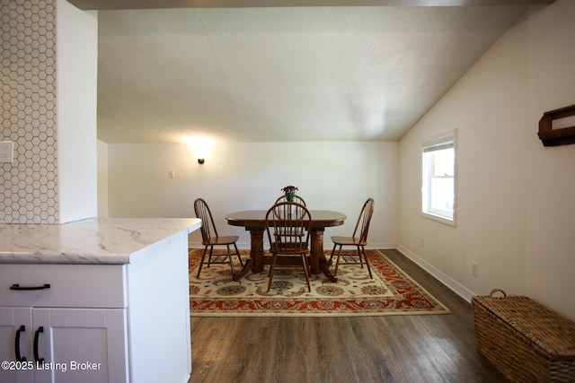 9500 Galene Dr, Louisville, KY 40299 - dining room featuring baseboards, dark wood finished floors, and lofted ceiling