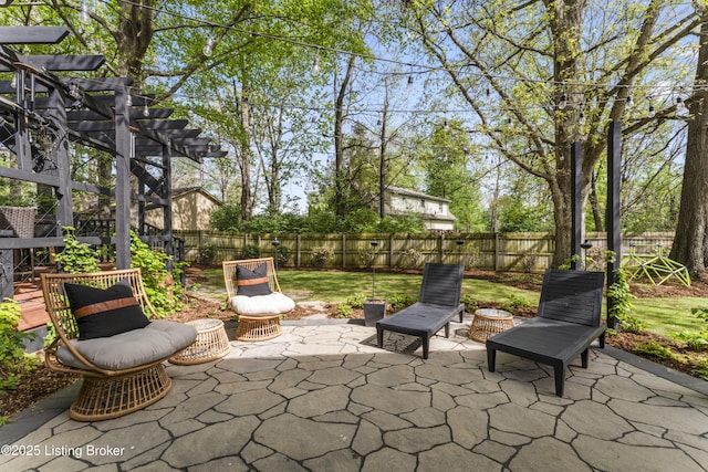 view of patio with a pergola and a fenced backyard