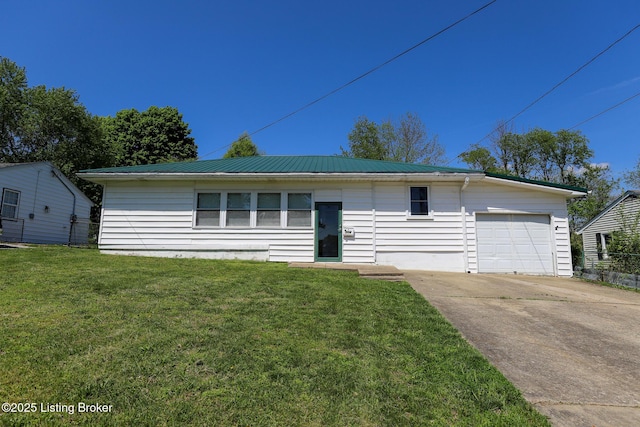 304 Manley Ave, Vine Grove, KY 40175 - ranch-style home with a garage, driveway, metal roof, and a front lawn