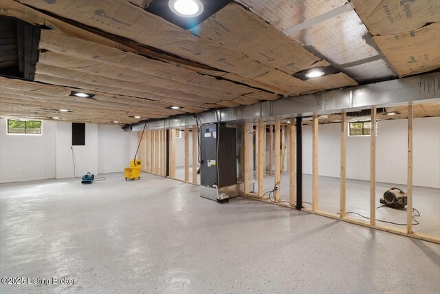basement with heating unit