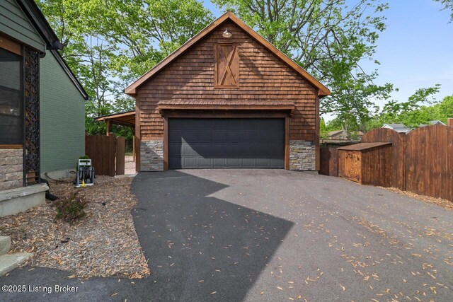 detached garage with fence