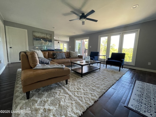 3115 Wynbrooke Cir, Louisville, KY 40241 - living area featuring baseboards, ceiling fan, and dark wood finished floors