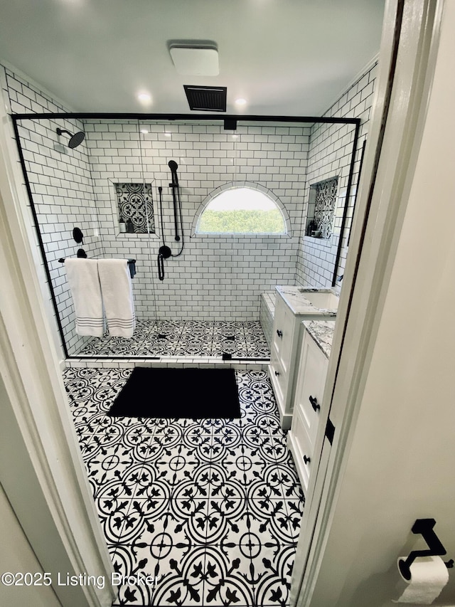 3115 Wynbrooke Cir, Louisville, KY 40241 - bathroom with tile patterned floors, vanity, and a stall shower