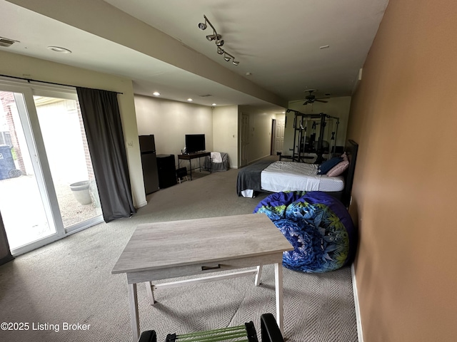 3115 Wynbrooke Cir, Louisville, KY 40241 - carpeted bedroom with access to exterior, freestanding refrigerator, an office area, and recessed lighting