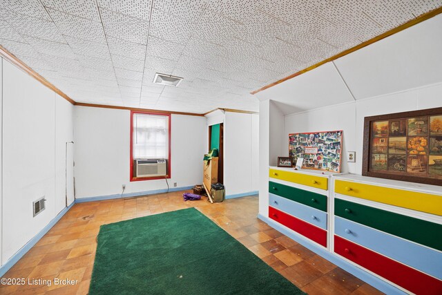 1042 Parkway Dr, Louisville, KY 40217 - recreation room featuring visible vents, ornamental molding, and cooling unit