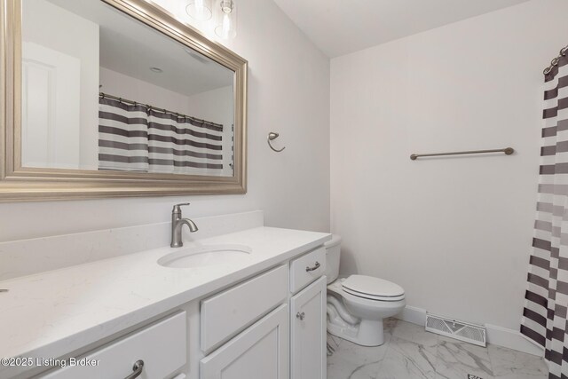 1614 W Reel Dr, La Grange, KY 40031 - full bathroom featuring vanity, toilet, marble finish floors, and curtained shower