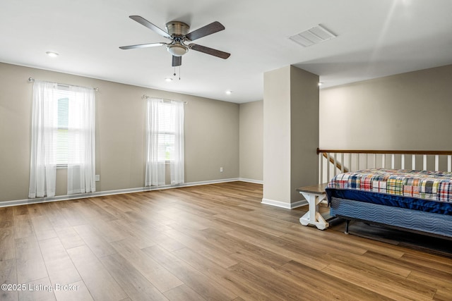 4107 Cobblestone Ln, La Grange, KY 40031 - bedroom with ceiling fan, baseboards, visible vents, and wood finished floors