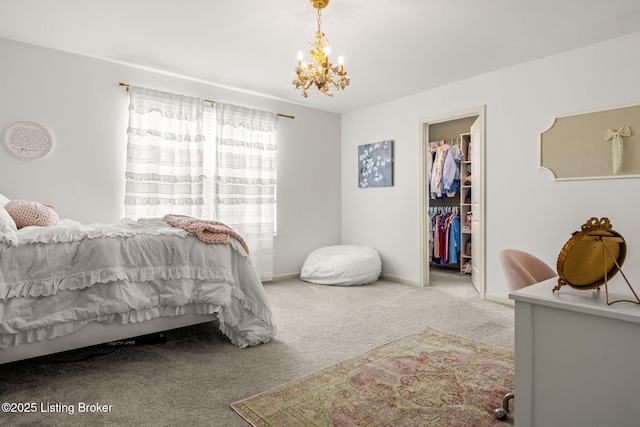 4107 Cobblestone Ln, La Grange, KY 40031 - bedroom with carpet floors, a closet, an inviting chandelier, baseboards, and a spacious closet