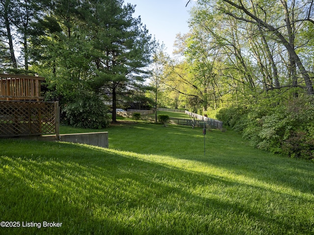 view of yard featuring a wooden deck