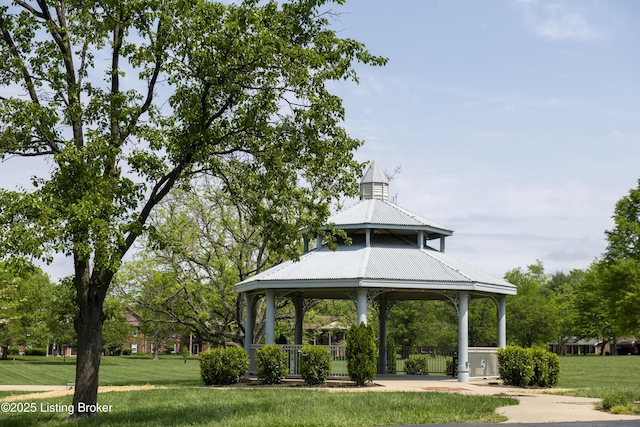 view of community featuring a gazebo and a yard
