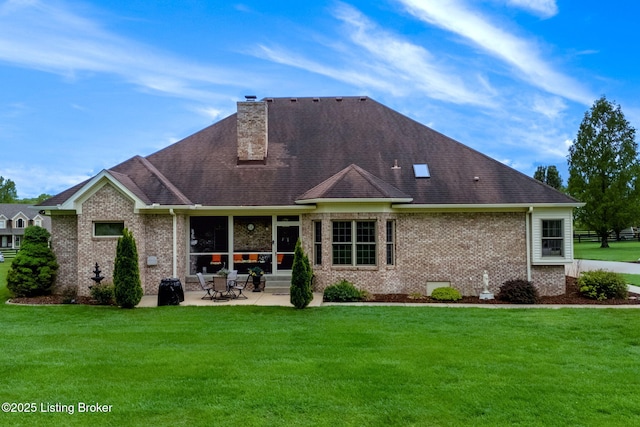15815 Crystal Valley Way, Louisville, KY 40299 - rear view of house with a patio, brick siding, a yard, and a chimney