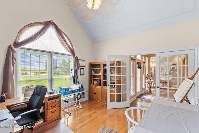 15815 Crystal Valley Way, Louisville, KY 40299 - office space with french doors, light wood finished floors, and lofted ceiling