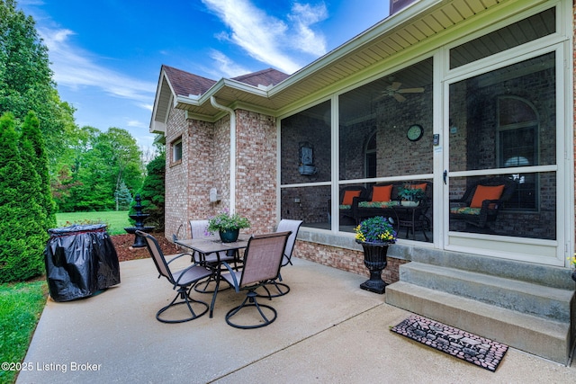 15815 Crystal Valley Way, Louisville, KY 40299 - view of patio featuring a sunroom, outdoor dining area, and ceiling fan