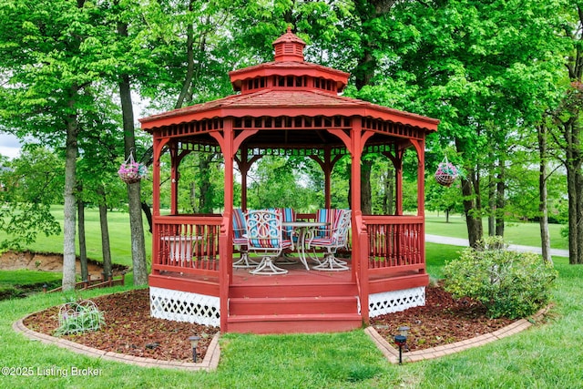 15815 Crystal Valley Way, Louisville, KY 40299 - view of property's community with a gazebo, a lawn, a deck, and view of wooded area