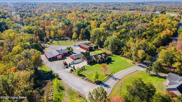 aerial view with a forest view