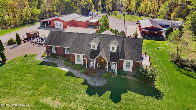 aerial view with a wooded view