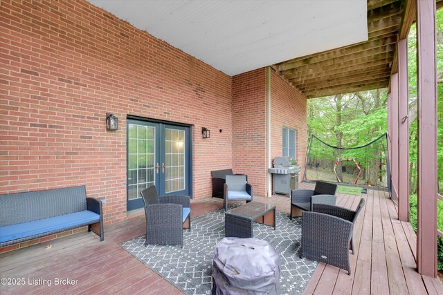 302 Hampton Rd, Brandenburg, KY 40108 - wooden deck featuring area for grilling, outdoor lounge area, and french doors