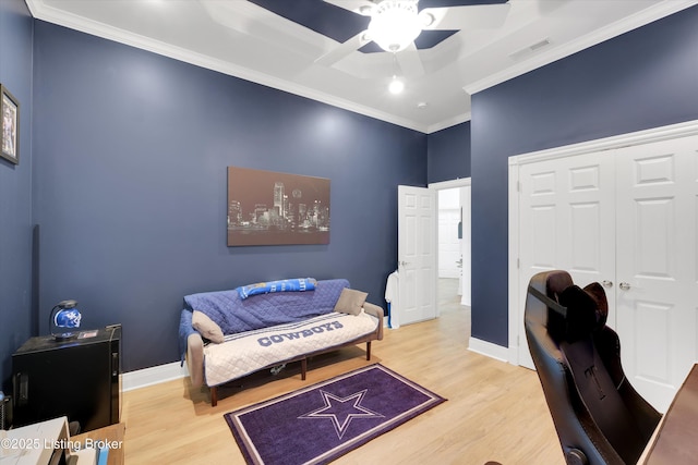 302 Hampton Rd, Brandenburg, KY 40108 - office with baseboards, a ceiling fan, wood finished floors, and ornamental molding