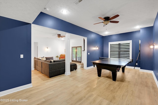302 Hampton Rd, Brandenburg, KY 40108 - rec room featuring baseboards, a ceiling fan, and light wood-style flooring