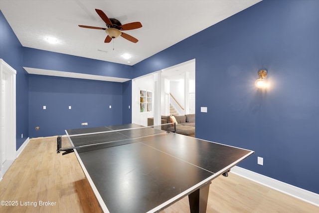 302 Hampton Rd, Brandenburg, KY 40108 - rec room with ceiling fan, baseboards, and light wood finished floors