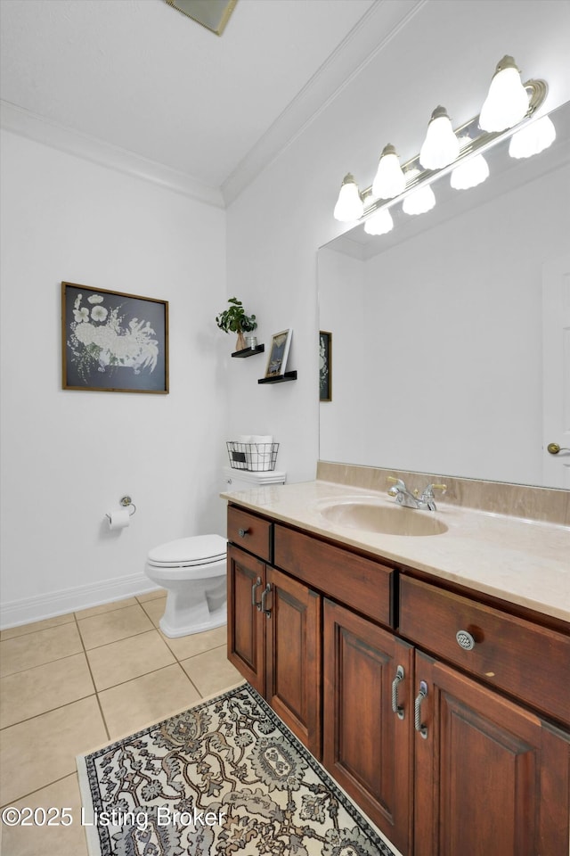 302 Hampton Rd, Brandenburg, KY 40108 - bathroom with tile patterned flooring, ornamental molding, toilet, and vanity