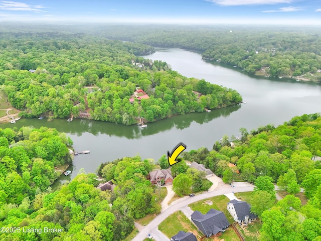 302 Hampton Rd, Brandenburg, KY 40108 - drone / aerial view with a water view and a wooded view