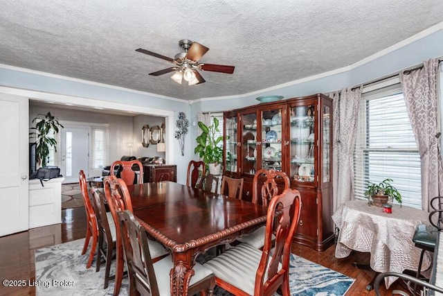 656 S 39th St, Louisville, KY 40211 - dining area with ornamental molding, ceiling fan, wood finished floors, and a healthy amount of sunlight