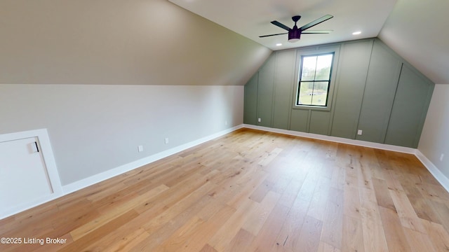 2045 W Rhudes Creek Rd, Elizabethtown, KY 42701 - bonus room featuring light wood-style floors, baseboards, ceiling fan, and vaulted ceiling
