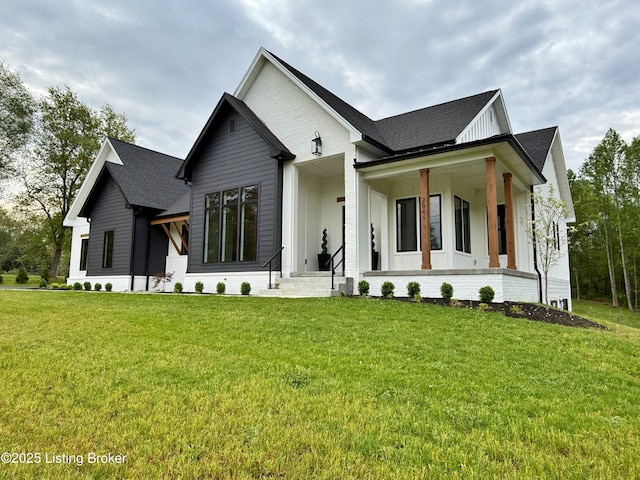 2045 W Rhudes Creek Rd, Elizabethtown, KY 42701 - modern farmhouse style home with roof with shingles, board and batten siding, and a front lawn
