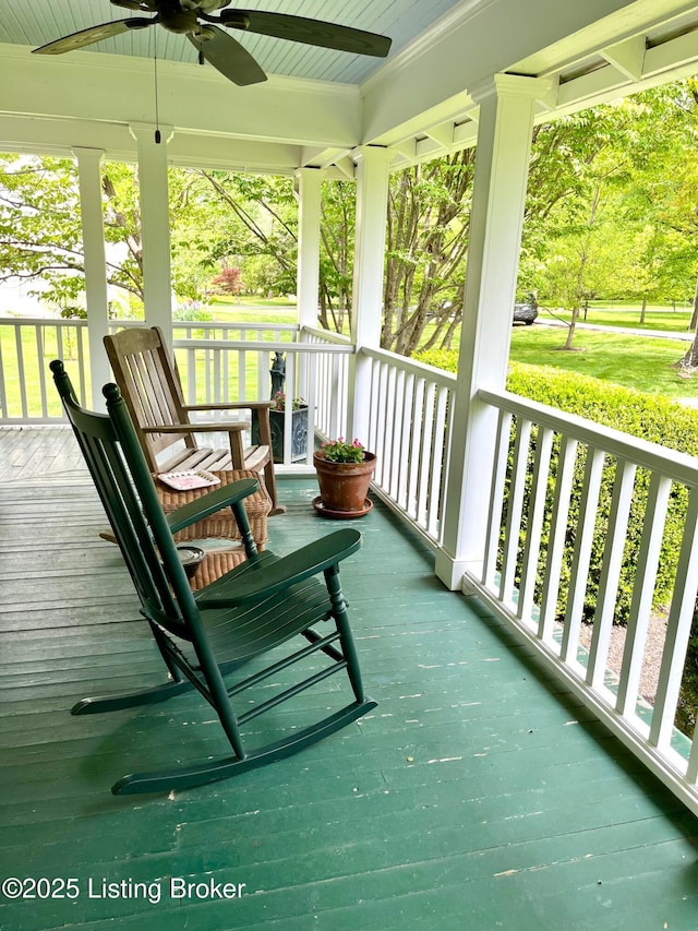 exterior space featuring a healthy amount of sunlight and ceiling fan