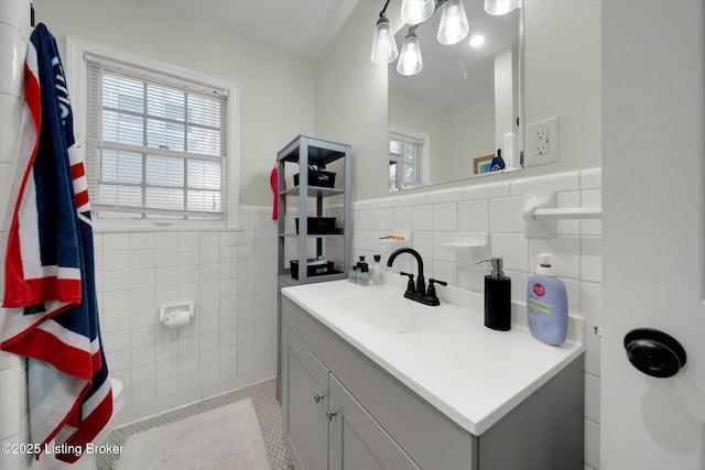 2100 Murray Ave, Louisville, KY 40205 - bathroom featuring tile walls, vanity, wainscoting, and tile patterned floors