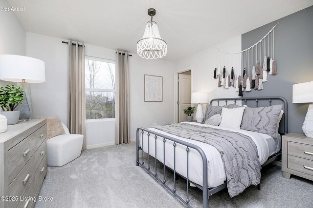 2309 Serenity Rdg Way, Louisville, KY 40023 - bedroom featuring an inviting chandelier, baseboards, and light carpet
