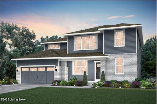 2309 Serenity Rdg Way, Louisville, KY 40023 - view of front facade featuring roof with shingles, brick siding, a garage, concrete driveway, and a lawn