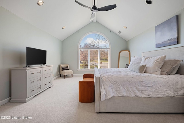 1203 Winding Creek Pl, Louisville, KY 40245 - bedroom featuring baseboards, light carpet, vaulted ceiling, and recessed lighting