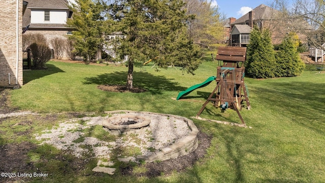 1203 Winding Creek Pl, Louisville, KY 40245 - view of yard with a playground and an outdoor fire pit