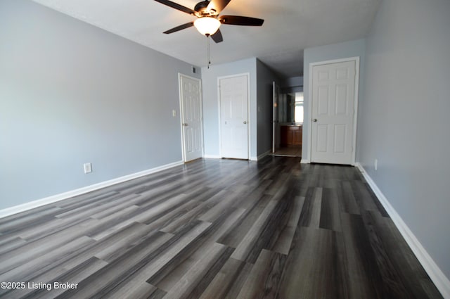 404 La Fontenay Ct, Louisville, KY 40223 - unfurnished bedroom with baseboards, ceiling fan, and dark wood-style flooring