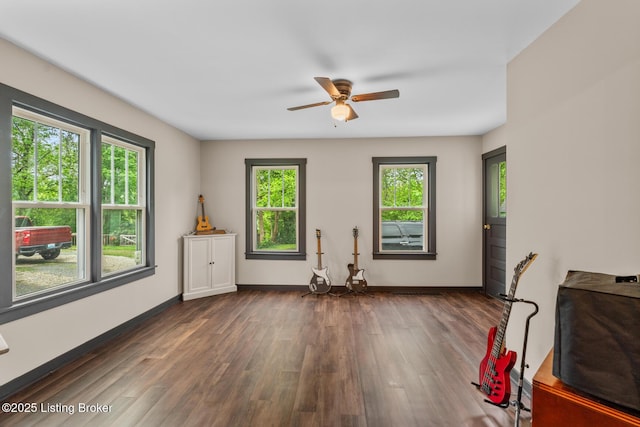 717 Highland Ave, Carrollton, KY 41008 - interior space with baseboards, a ceiling fan, wood finished floors, and a wealth of natural light