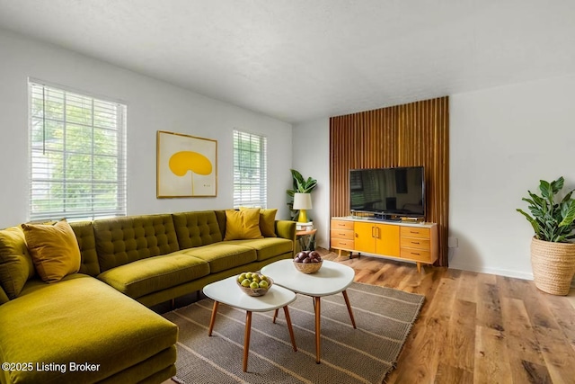 living area featuring light wood-style flooring