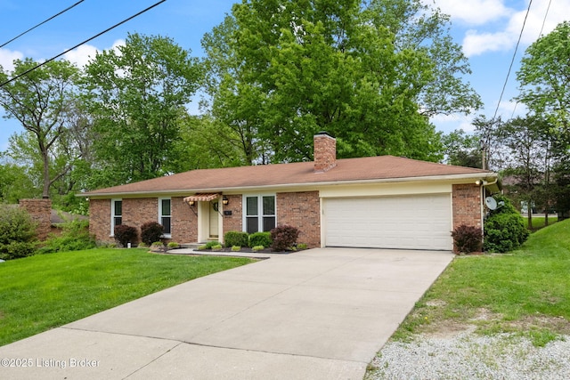 7411 Colt Dr, Louisville, KY 40214 - ranch-style house with an attached garage, a front lawn, driveway, and brick siding