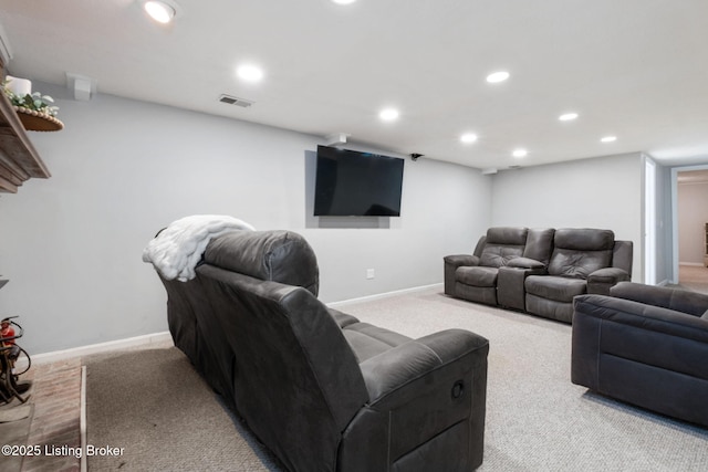 7411 Colt Dr, Louisville, KY 40214 - living room featuring visible vents, carpet flooring, baseboards, and recessed lighting