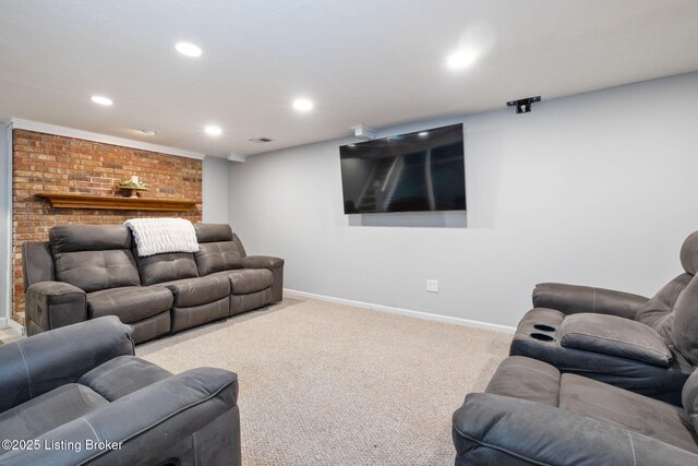 7411 Colt Dr, Louisville, KY 40214 - living room with carpet floors, baseboards, recessed lighting, and visible vents