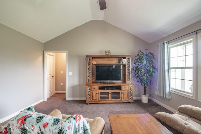 450 Rolling Way, Smiths Grove, KY 42171 - living area featuring carpet floors, baseboards, and vaulted ceiling