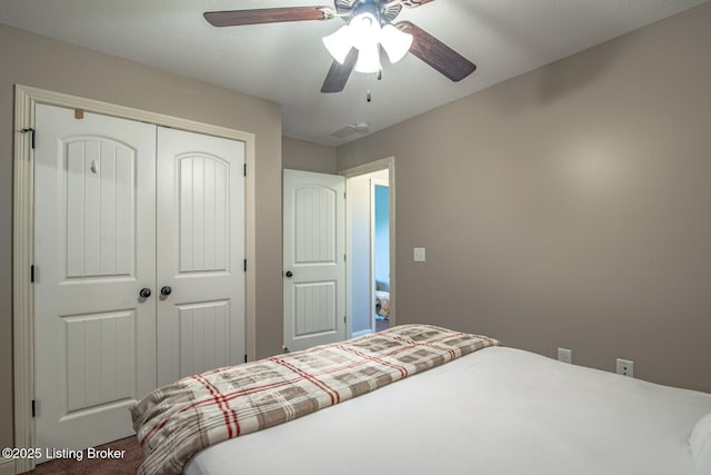 450 Rolling Way, Smiths Grove, KY 42171 - bedroom featuring a closet, ceiling fan, visible vents, and carpet floors