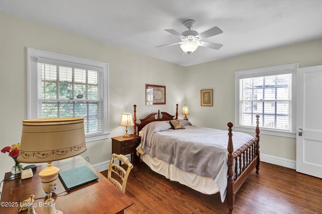 2335 Bonnycastle Ave, Louisville, KY 40205 - bedroom featuring wood finished floors, baseboards, multiple windows, and ceiling fan