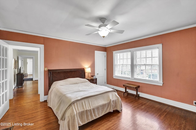 2335 Bonnycastle Ave, Louisville, KY 40205 - bedroom featuring ornamental molding, wood finished floors, baseboards, and ceiling fan