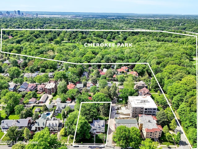 2335 Bonnycastle Ave, Louisville, KY 40205 - aerial view of property's location featuring a forest and property parcel outlined