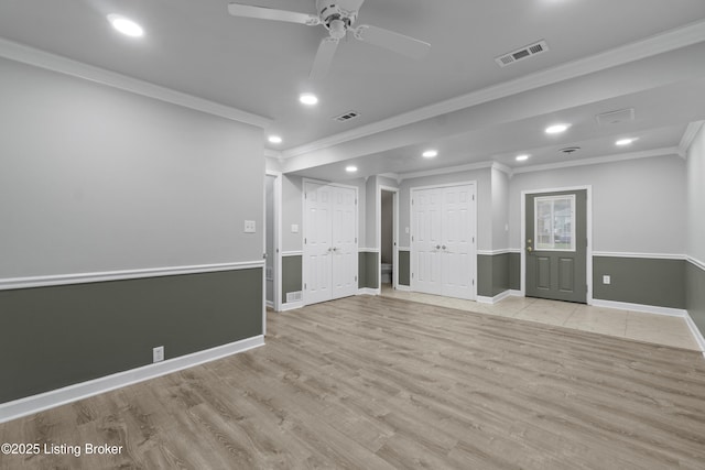 120 Emily Dr, Mt Washington, KY 40047 - spare room with crown molding, recessed lighting, light wood-type flooring, and a ceiling fan