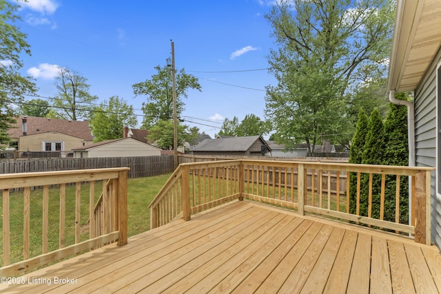 wooden deck featuring a lawn and a fenced backyard