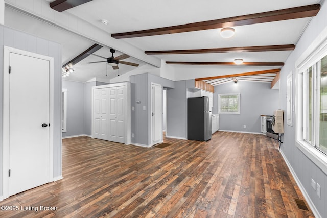 340 Cherry Pass, New Haven, KY 40051 - unfurnished living room with a ceiling fan, dark wood-style floors, heating unit, and baseboards